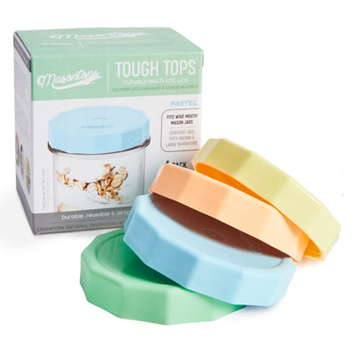 pastel tough tops and their packaging on a white background