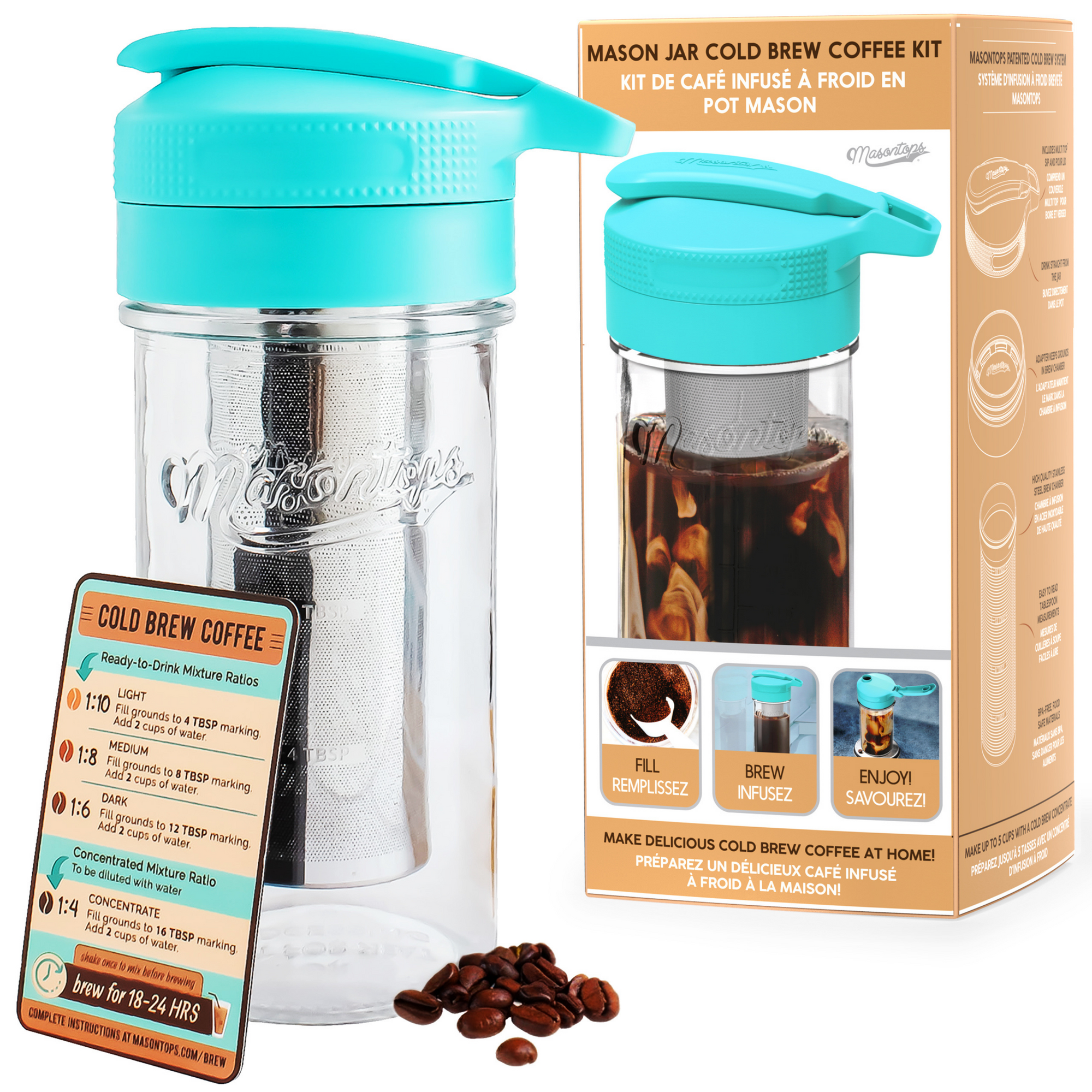 Cold Brew Coffee Maker Kit: Wide Mouth Mason Jar with Screw Top