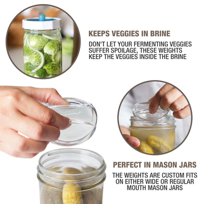 mason jar, russel sprouts, glass weights and pickles
