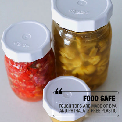 tough tops on mason jars with fermented veggies