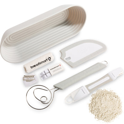 grey tools included in bread making kit on a white background