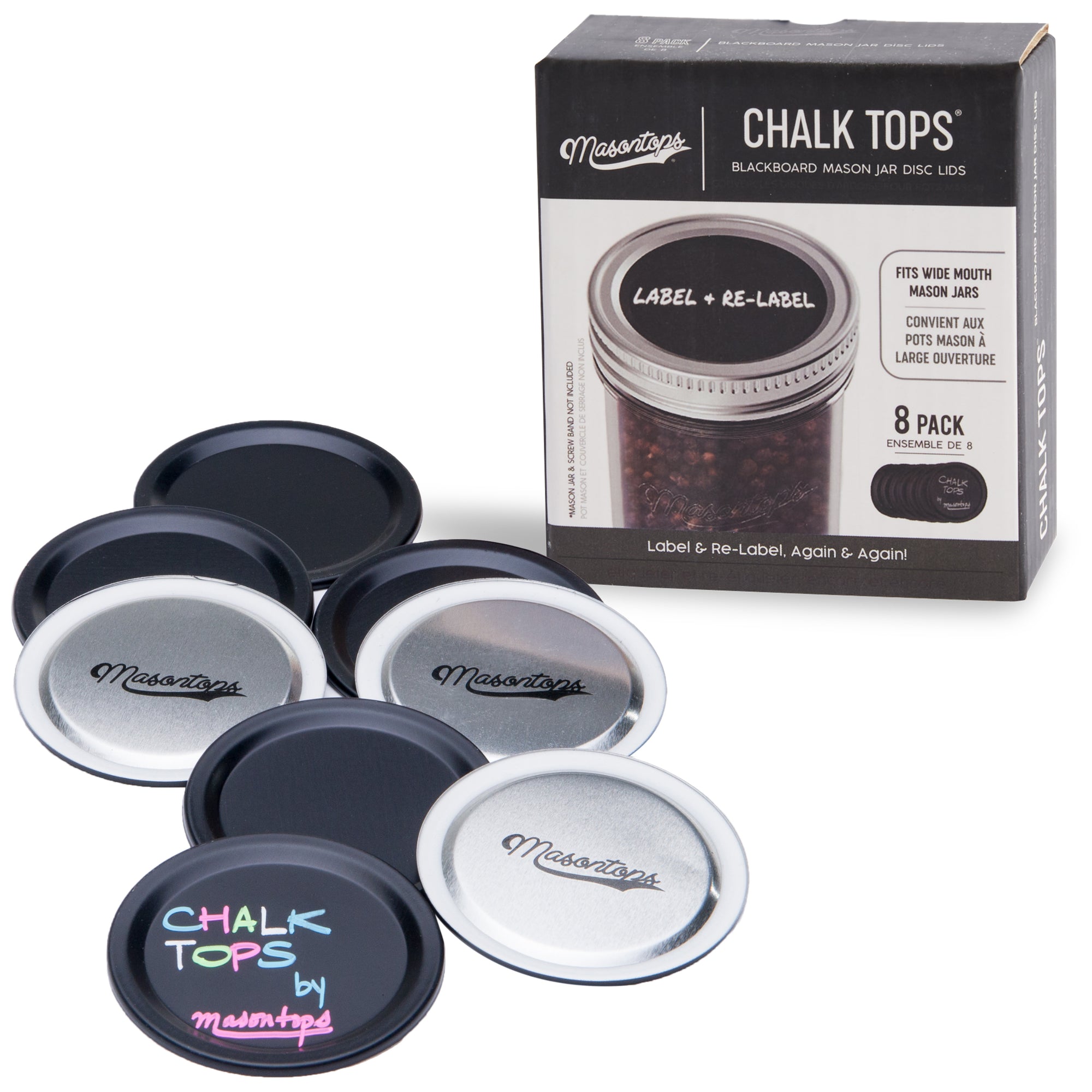 chalk tops and chalk top box on the white background